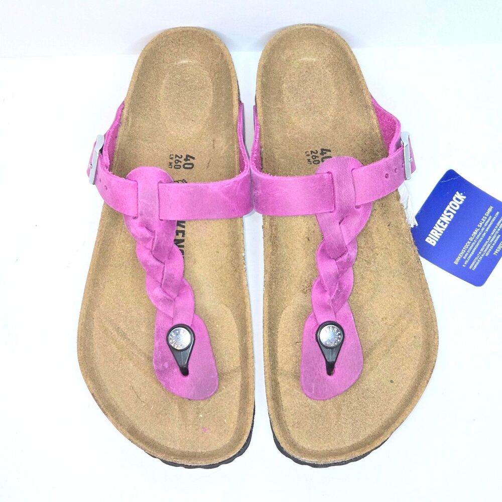BIRKENSTOCK Sandals Gizeh Braided Fuchsia Leather Women Size 9 (40 EU) NEW + BOX